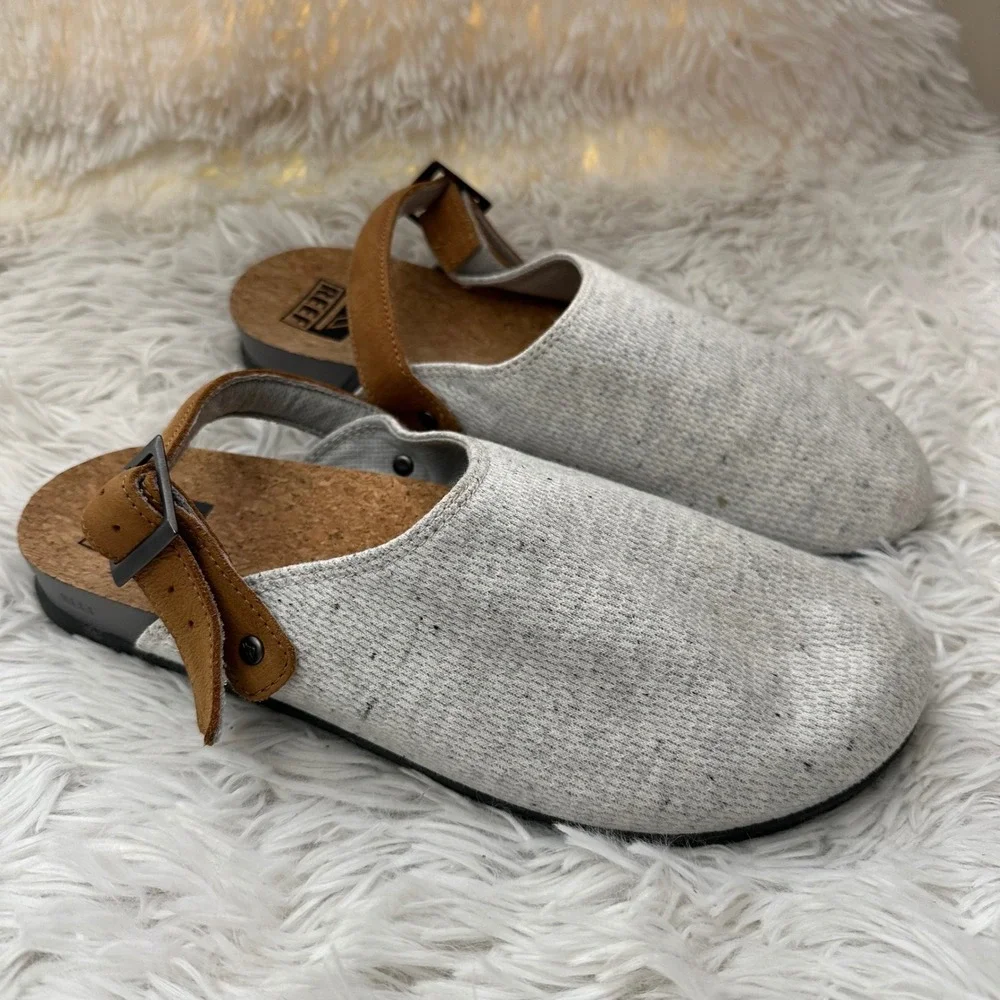 Reef Cushion Sage Slingback Clogs Soft Twill Light Gray Mens Sz 9 - New Flawed